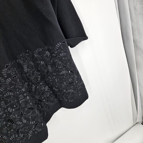 Lafayette 148 Overcoat Jacket Black Wool Cut Out Embroidered Button Front Size L - Picture 6 of 7